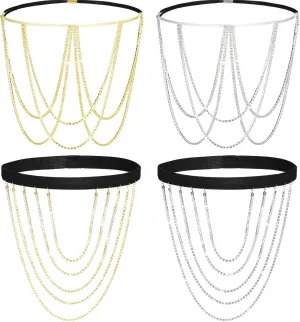4 Pieces Crystal Leg Chains Thigh Chain Jewelry Rhinestone Sliver Thigh Chain Layered Body Chain Beach Thigh Jewelry for Women Rave Party