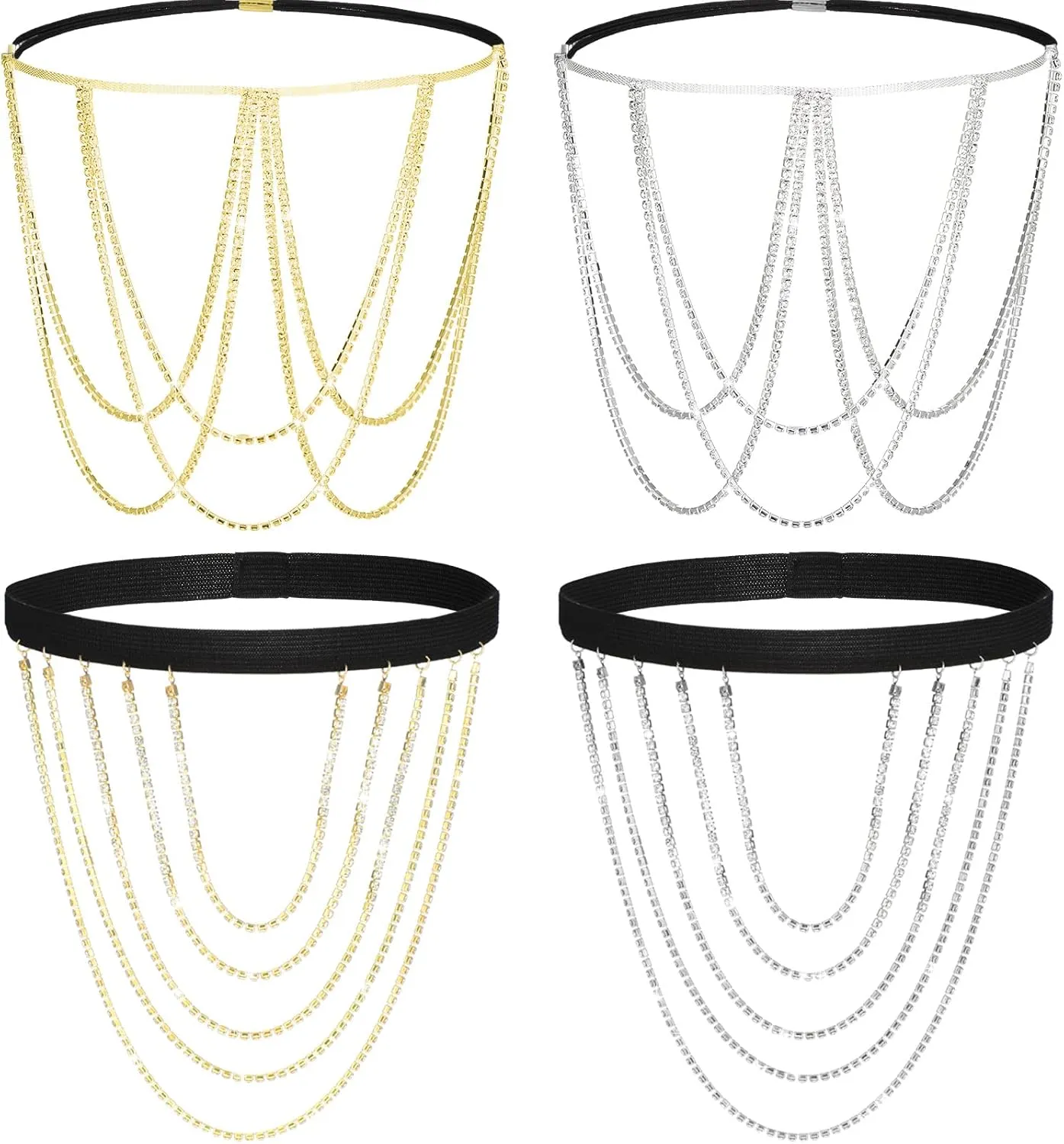 4 Pieces Crystal Leg Chains Thigh Chain Jewelry Rhinestone Sliver Thigh Chain Layered Body Chain Beach Thigh Jewelry for Women Rave Party