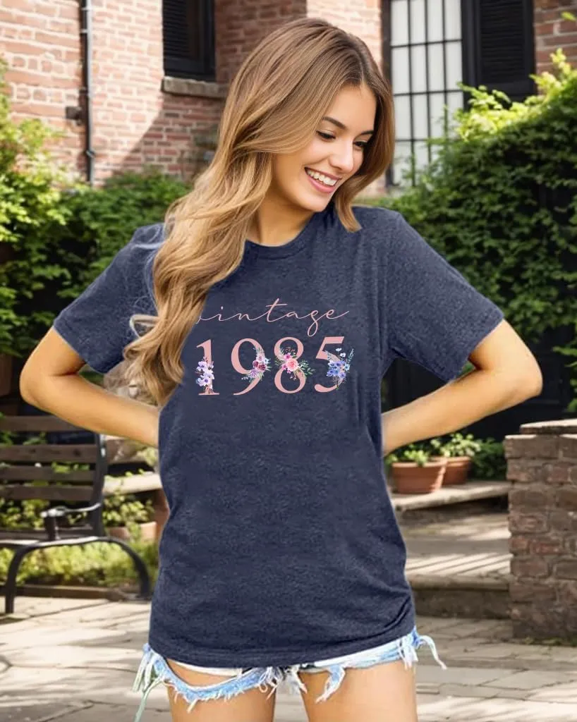 40th Birthday Shirts for Women Vintage 1985 T Shirts Retro Party Gifts Casual Short Sleeve Tee Tops