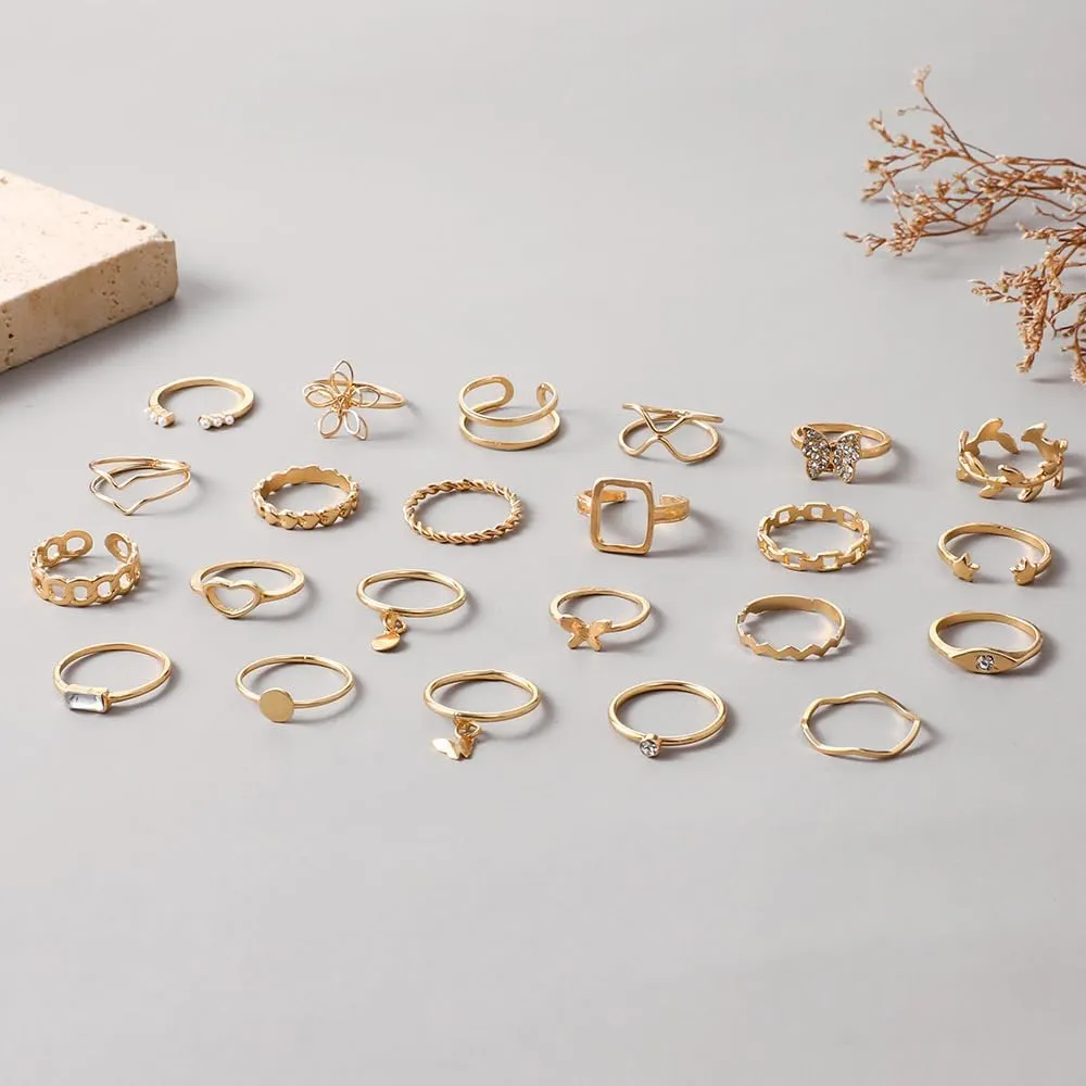 44pcs Chic Gold Knuckle Rings Set For Women,Vintage Stackable Dainty Simple Adjustable Silver Rings,Chunky Signet Cute Ring Pack Jewelry Gift