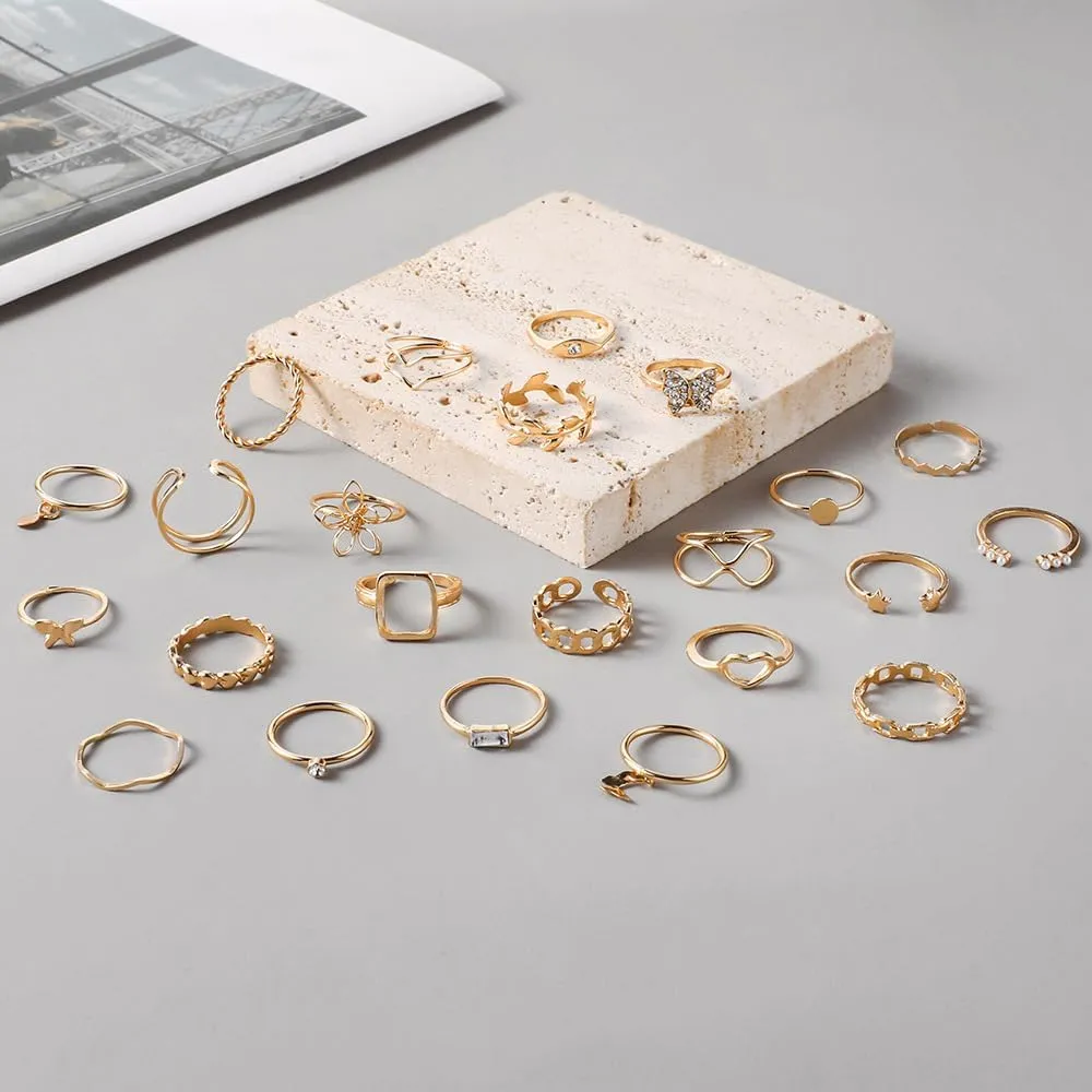 44pcs Chic Gold Knuckle Rings Set For Women,Vintage Stackable Dainty Simple Adjustable Silver Rings,Chunky Signet Cute Ring Pack Jewelry Gift