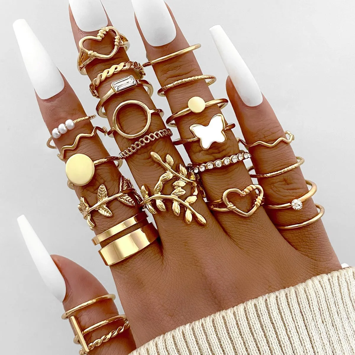 44pcs Chic Gold Knuckle Rings Set For Women,Vintage Stackable Dainty Simple Adjustable Silver Rings,Chunky Signet Cute Ring Pack Jewelry Gift