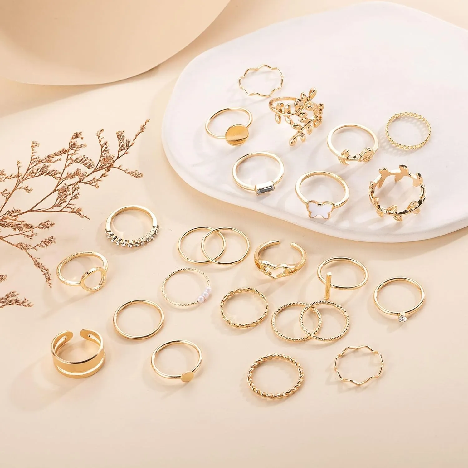 44pcs Chic Gold Knuckle Rings Set For Women,Vintage Stackable Dainty Simple Adjustable Silver Rings,Chunky Signet Cute Ring Pack Jewelry Gift
