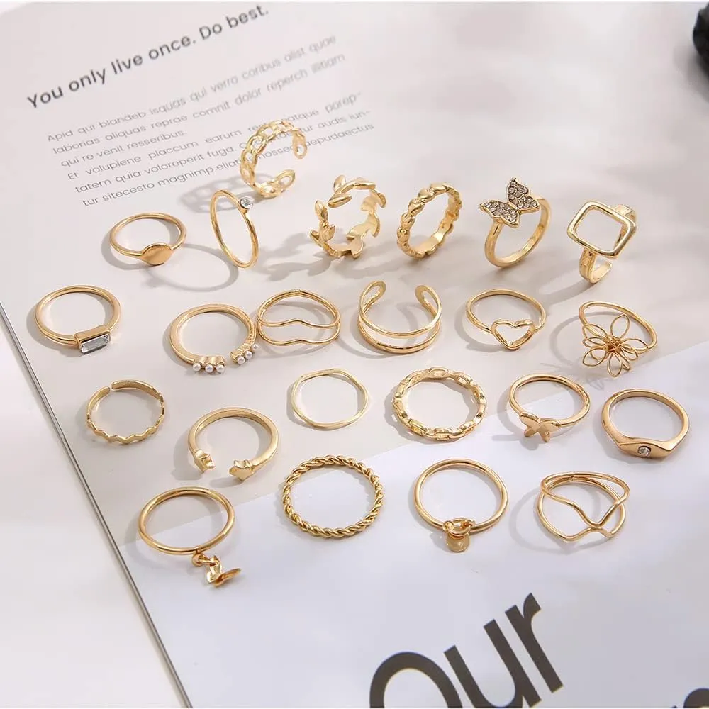 44pcs Chic Gold Knuckle Rings Set For Women,Vintage Stackable Dainty Simple Adjustable Silver Rings,Chunky Signet Cute Ring Pack Jewelry Gift