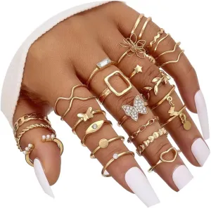 44pcs Chic Gold Knuckle Rings Set For Women,Vintage Stackable Dainty Simple Adjustable Silver Rings,Chunky Signet Cute Ring Pack Jewelry Gift