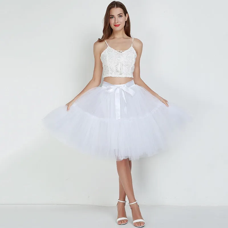 5 Layers 60cm Tutu Tulle Skirt Vintage Midi Pleated Skirts