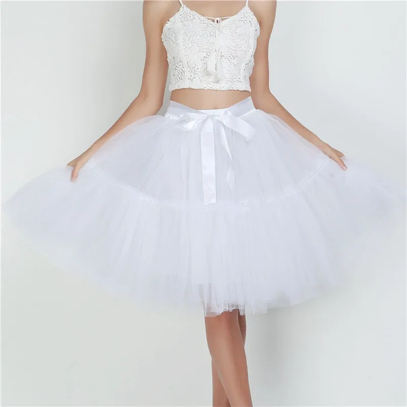 5 Layers 60cm Tutu Tulle Skirt Vintage Midi Pleated Skirts