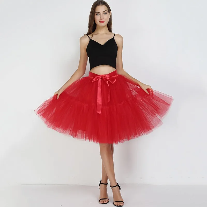5 Layers 60cm Tutu Tulle Skirt Vintage Midi Pleated Skirts
