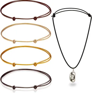 5 Pieces Leather Necklace Cord Choker with Clasp Sturdy Double Knotted Cord Necklace Adjustable Rope Chain Minimalist Jewelry for Women Men
