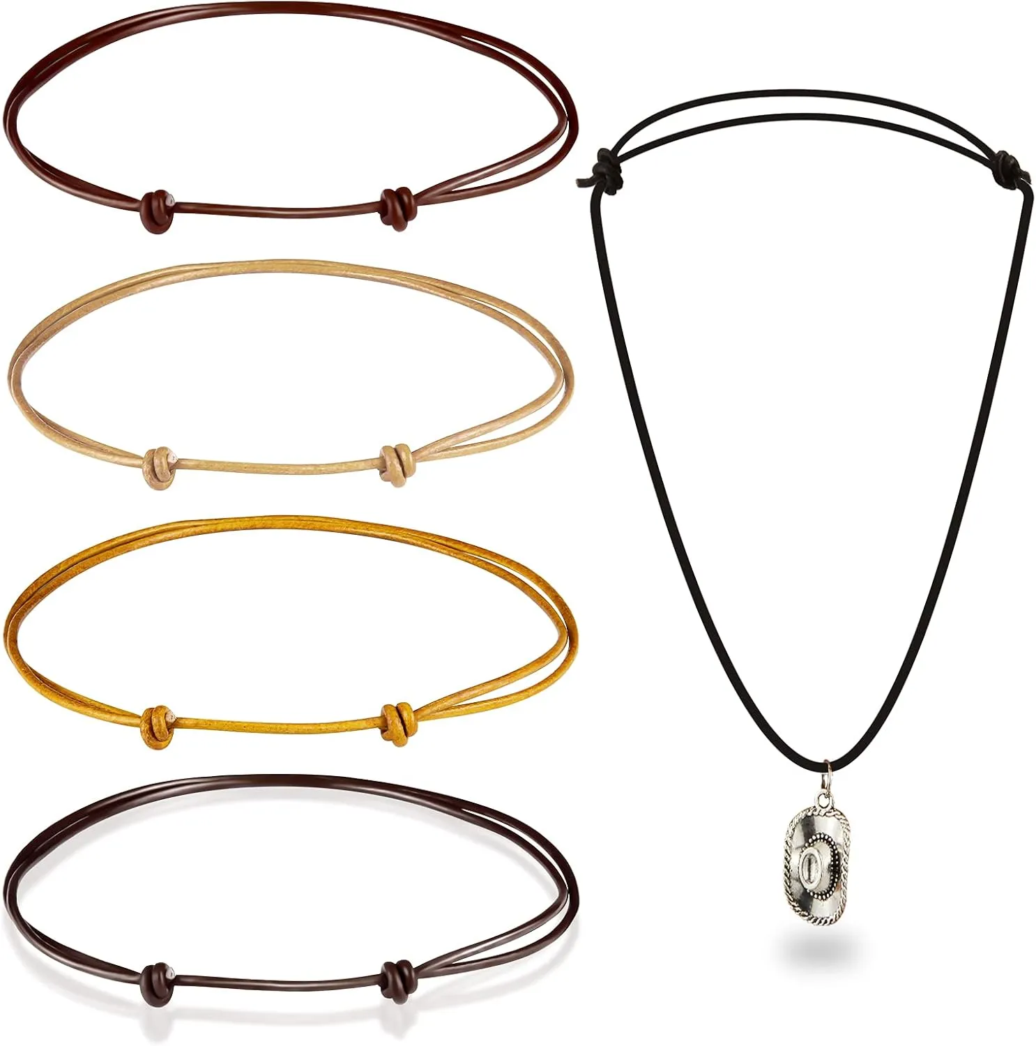 5 Pieces Leather Necklace Cord Choker with Clasp Sturdy Double Knotted Cord Necklace Adjustable Rope Chain Minimalist Jewelry for Women Men