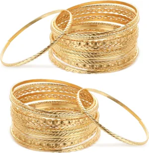 50 Pcs Gold Bangle Bracelets Set for Women Boho Stackable Textured Bracelets Indian Chunky Multi Layer Bangles Gold Jewelry for Women Wedding Gift