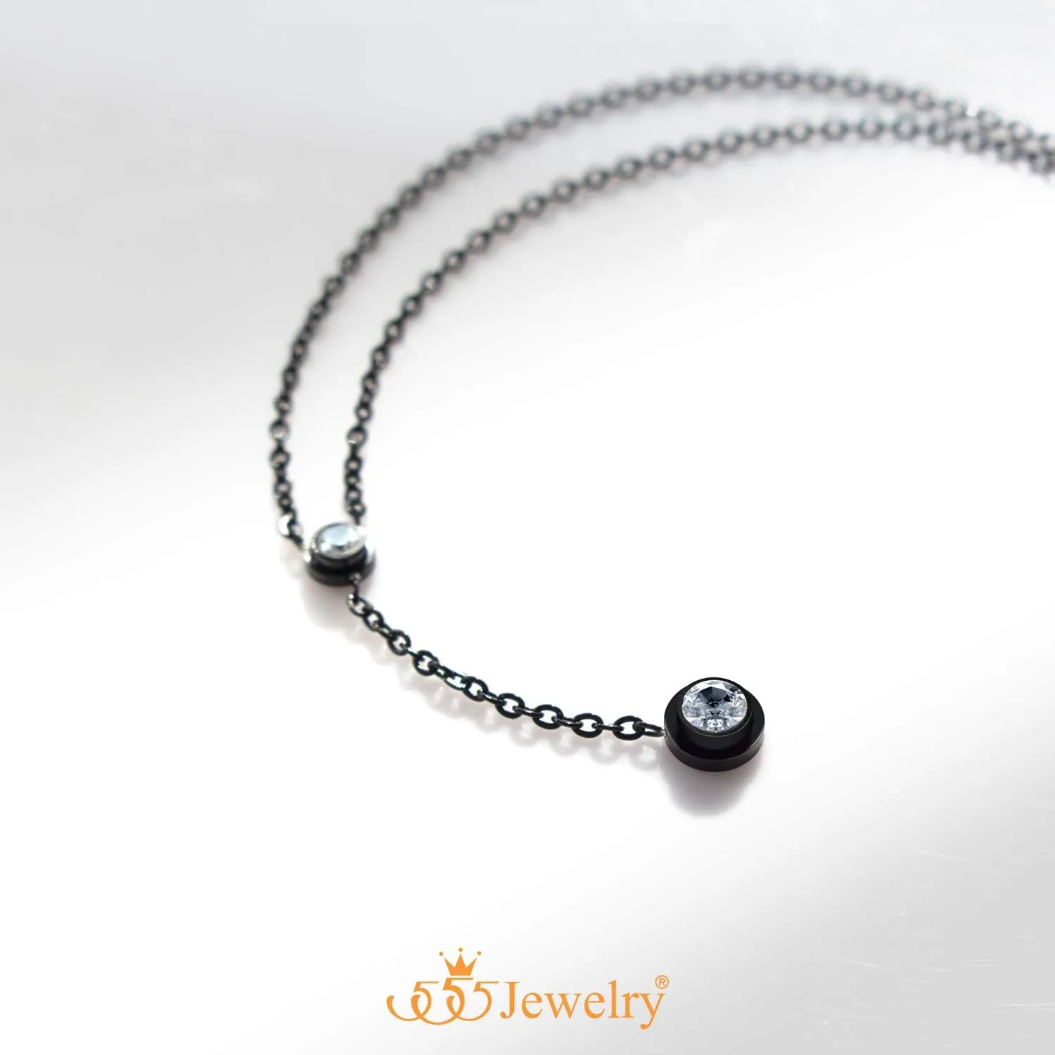 555Jewelry Womens Stainless Steel Lariat Y Drop Layer Round CZ Pendant Necklace