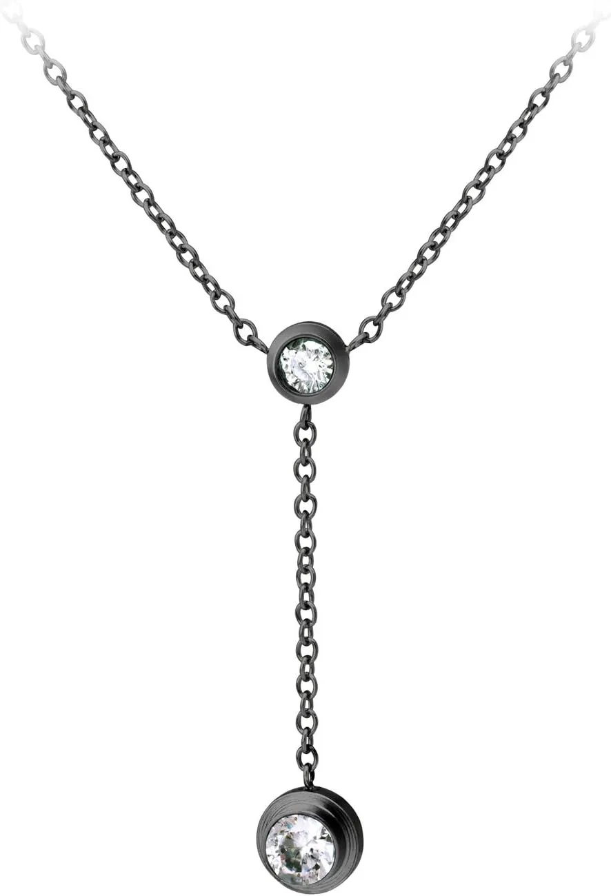 555Jewelry Womens Stainless Steel Lariat Y Drop Layer Round CZ Pendant Necklace