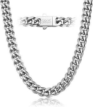 7MM Stainless Steel Mens Cuban Link Chain,Black Metal/925 Sterling Silver Plated Men Chain Necklaces Black/Silver Chain for Men Necklace
