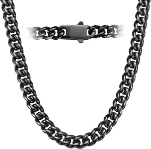 7MM Stainless Steel Mens Cuban Link Chain,Black Metal/925 Sterling Silver Plated Men Chain Necklaces Black/Silver Chain for Men Necklace