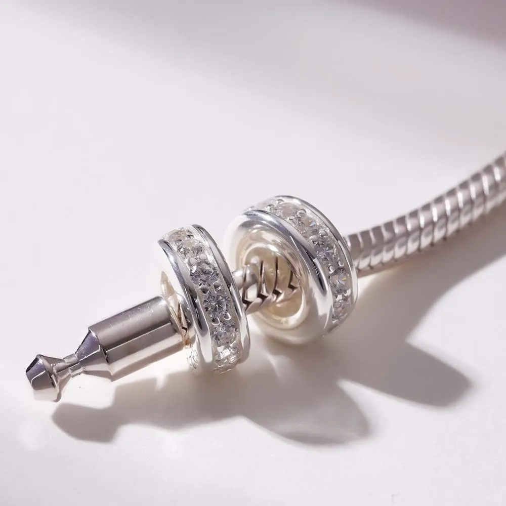 925 Sterling Silver Spacer Charm Bead with Clear CZ for Pandora Charms Bracelets