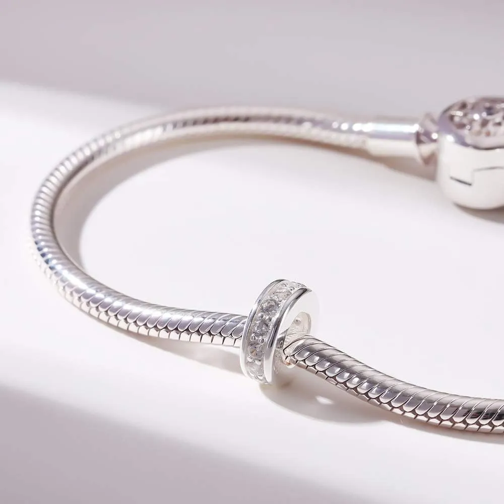925 Sterling Silver Spacer Charm Bead with Clear CZ for Pandora Charms Bracelets