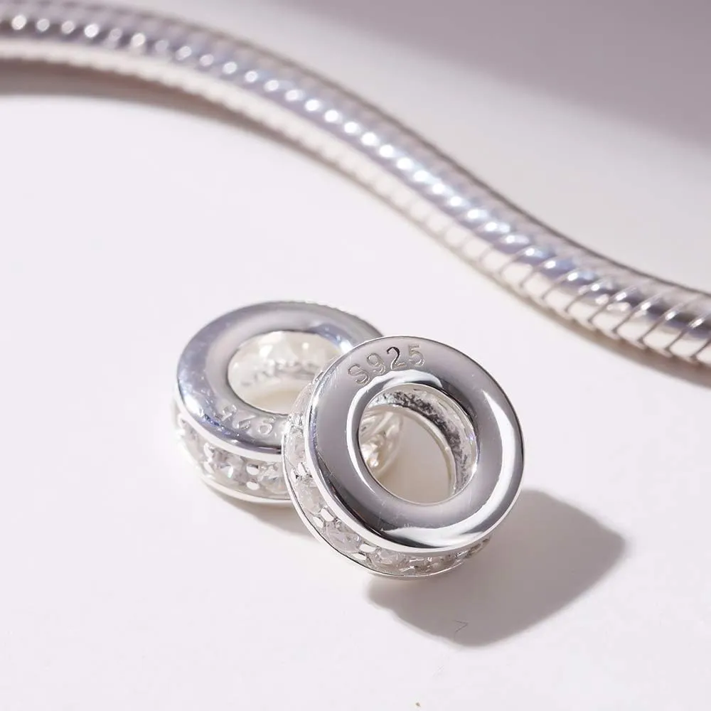 925 Sterling Silver Spacer Charm Bead with Clear CZ for Pandora Charms Bracelets