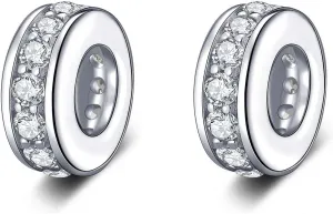 925 Sterling Silver Spacer Charm Bead with Clear CZ for Pandora Charms Bracelets
