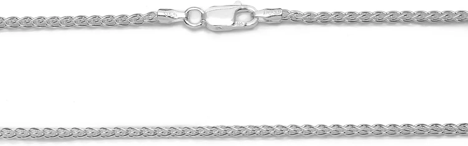 925 Sterling Silver Wheat Chain 2mm - Italian Spiga Sterling Silver Necklace Chain with Lobster Claw Clasp, Nickel Free 925 Silver Chain Necklace in lengths from 16-30 Inches