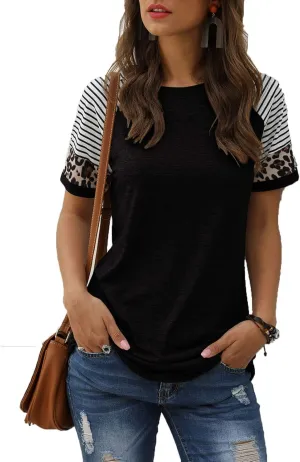 Adibosy Women Summer Casual Shirts: Short Sleeve Striped Tunic Tops - Womens Crew Neck Tee Tshirt Blouses