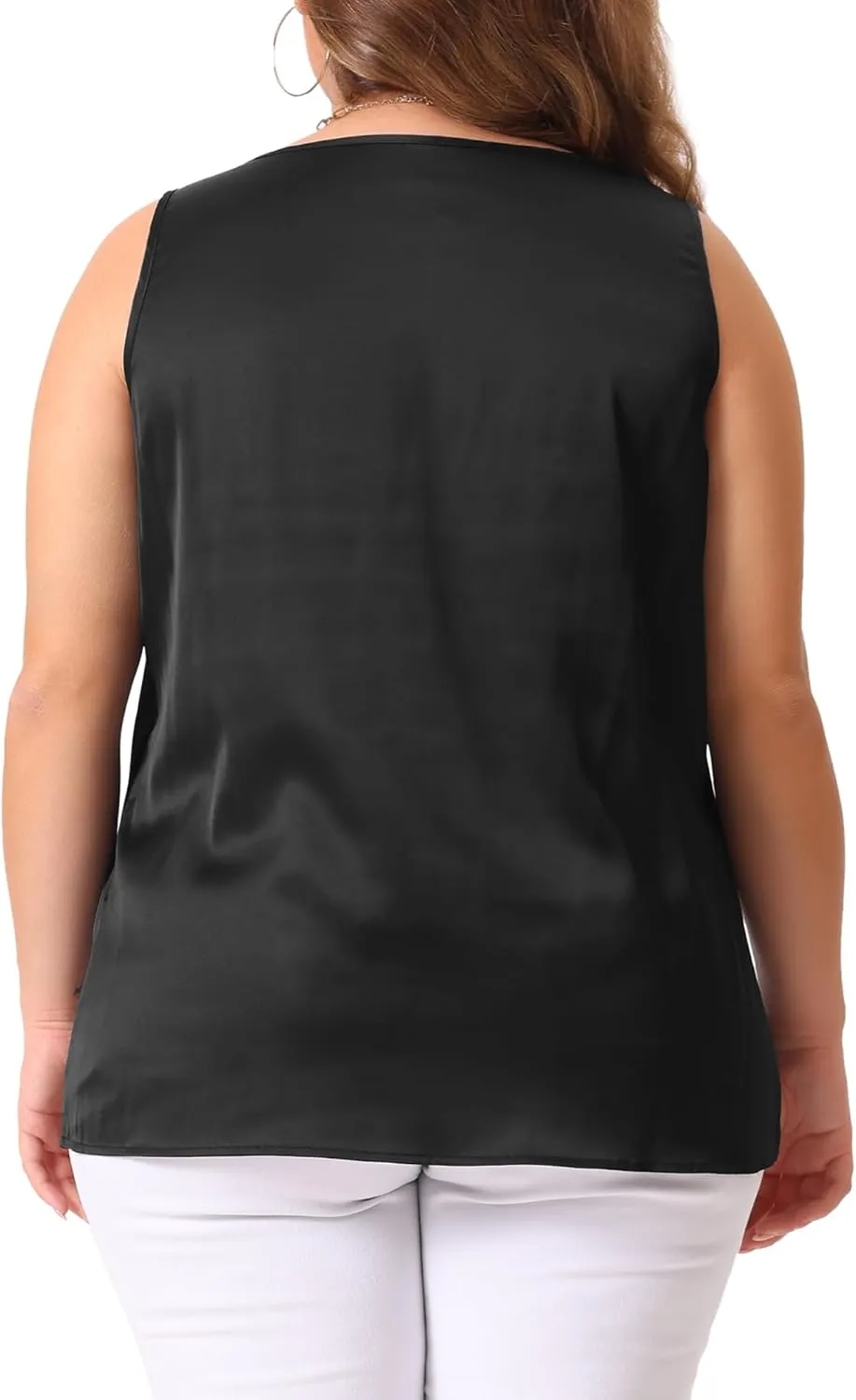 Agnes Orinda Plus Size Silk Satin Tank Tops for Women V Neck Casual Cami Sleeveless Blouses Summer Basic Tank
