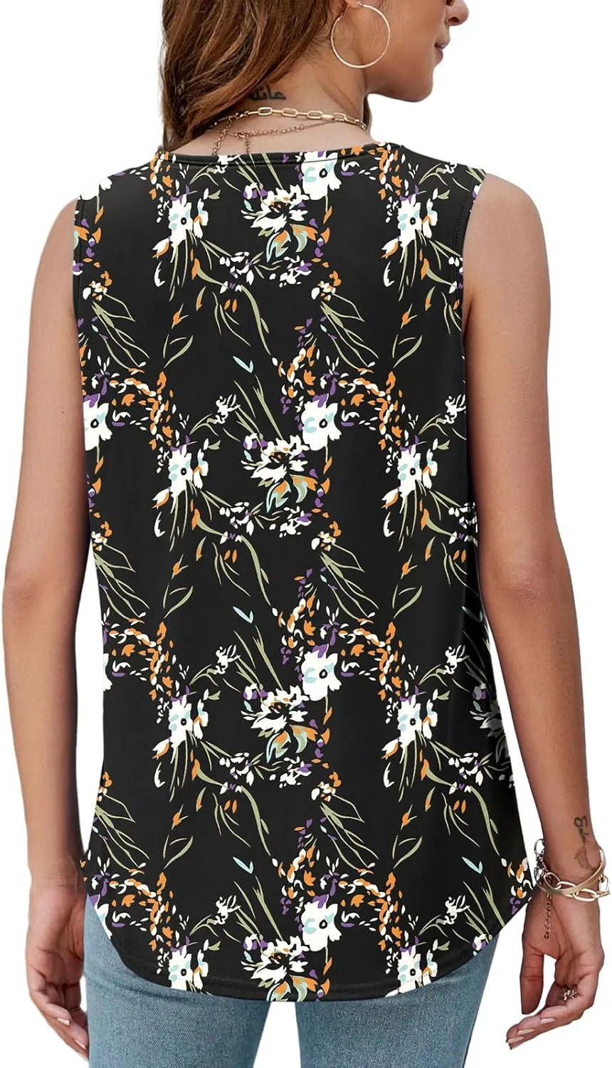 AGSEEM Summer Tank Tops for Women Loose Fit Pleated Square Neck Sleeveless Tops Curved Hem Flowy