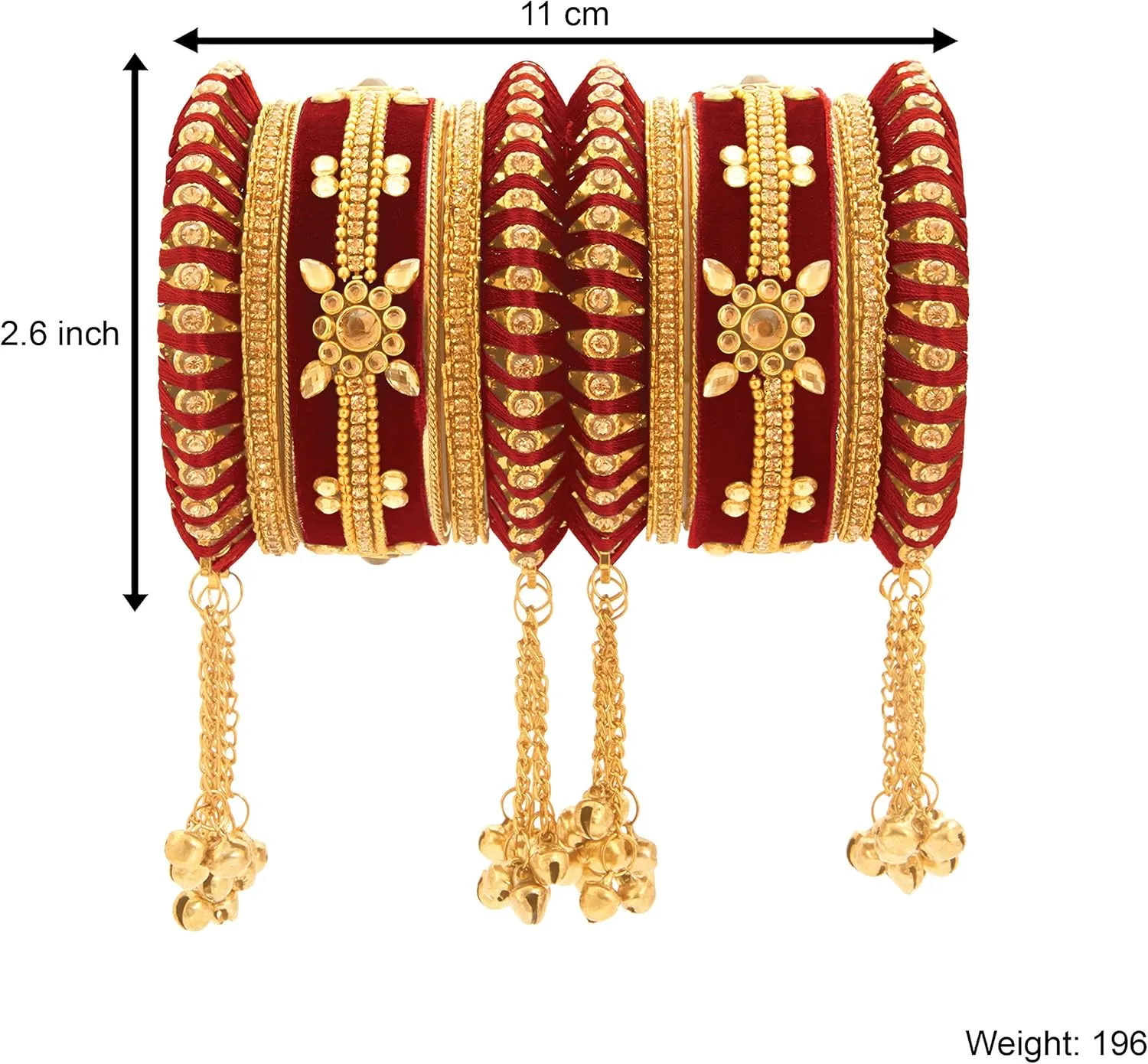 Aheli Indian Traditional Cluster Bells Hanging Valvet Wedding Bangles Chuda Set Fashion Jewelry Gift for Women