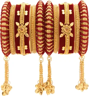 Aheli Indian Traditional Cluster Bells Hanging Valvet Wedding Bangles Chuda Set Fashion Jewelry Gift for Women