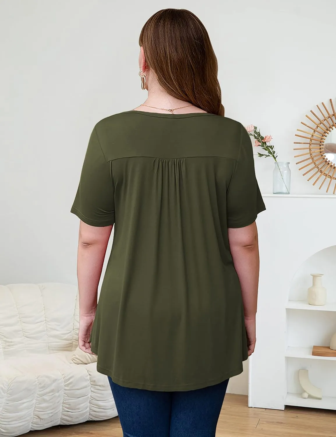 Ahlaray Women's Plus Size Summer Tops Short Sleeve Shirts Lace Pleated Tunic Tops Blouses M-4XL