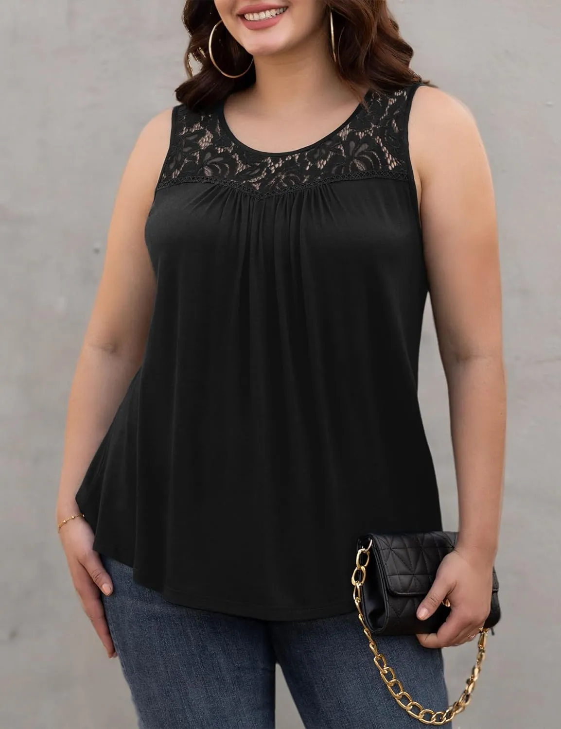 Ahlaray Women's Plus Size Summer Tops Short Sleeve Shirts Lace Pleated Tunic Tops Blouses M-4XL