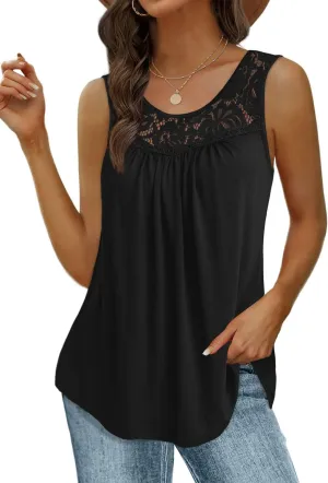 Ahlaray Women's Plus Size Summer Tops Short Sleeve Shirts Lace Pleated Tunic Tops Blouses M-4XL