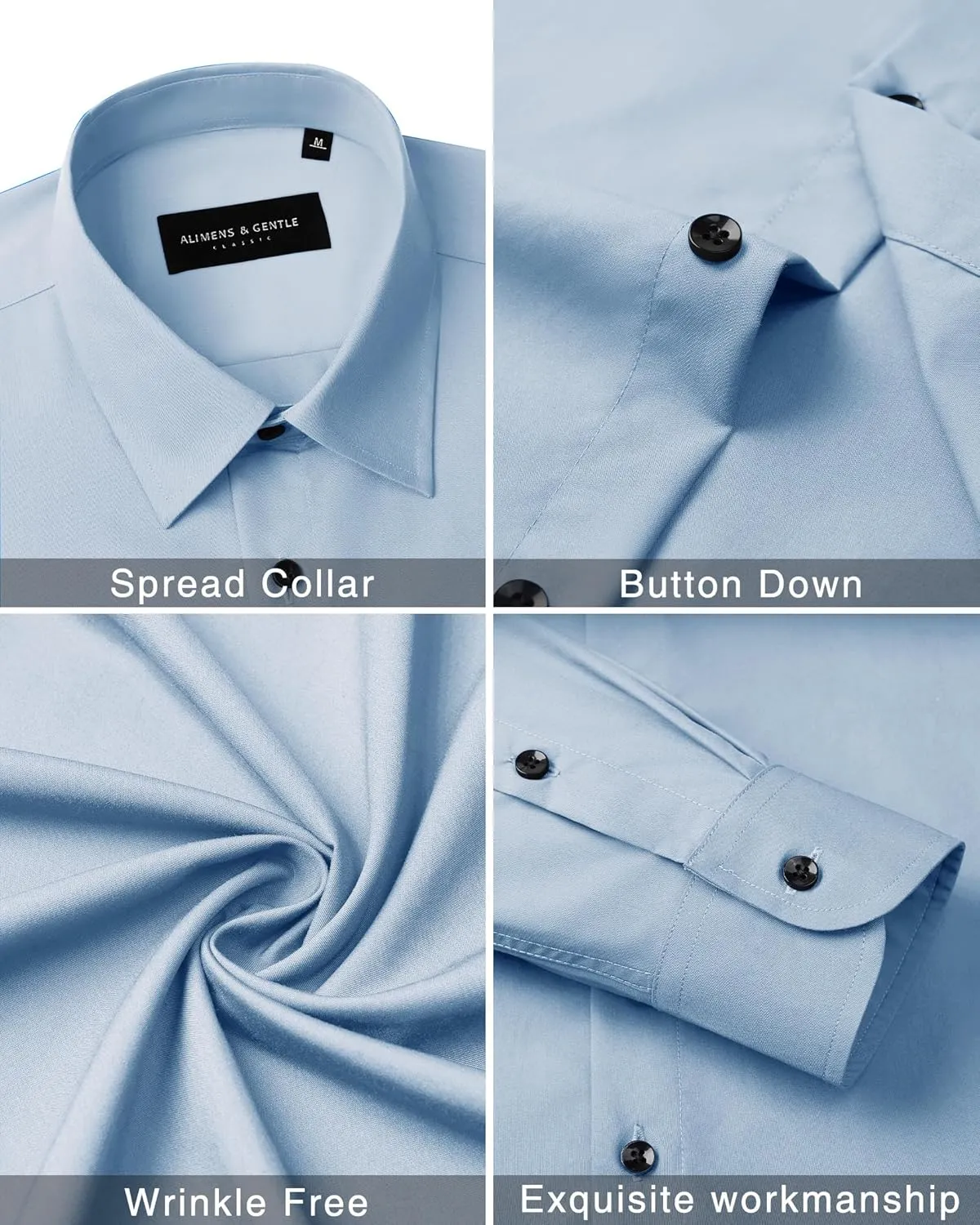Alimens & Gentle Mens Dress Shirts Long Sleeve Wrinkle-Free Formal Shirts Wedding Dating Business Casual Button Down Shirt