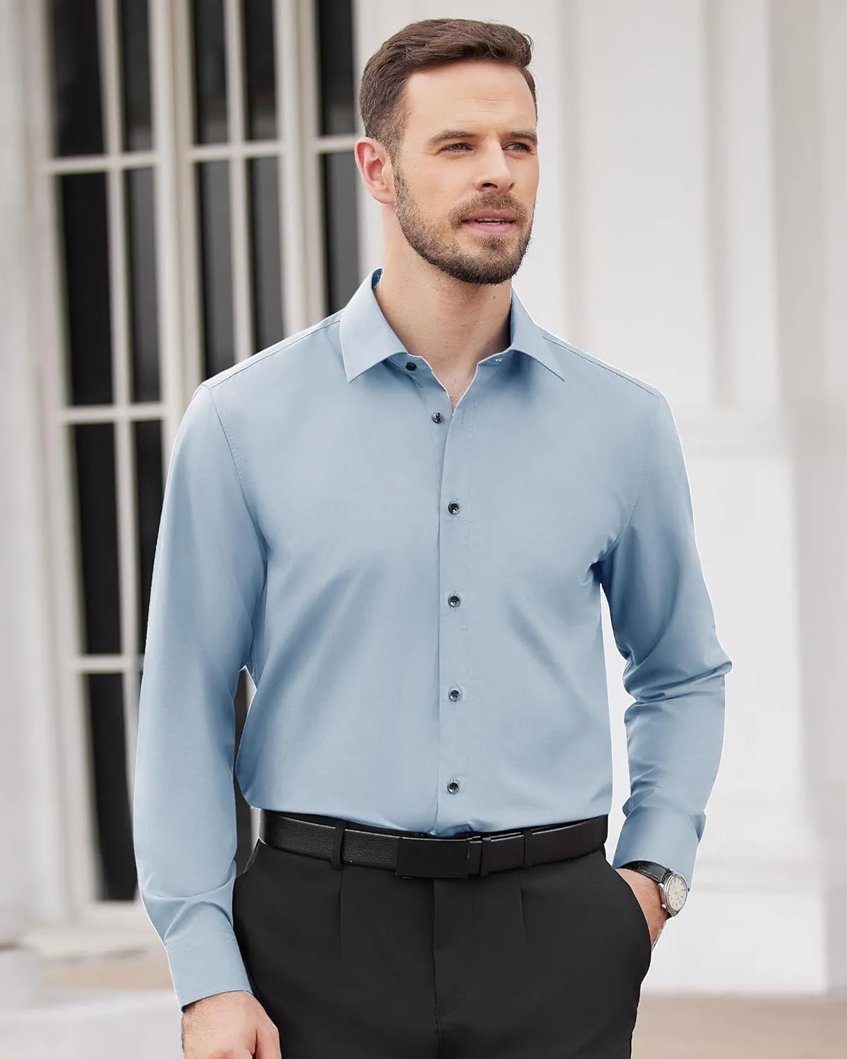 Alimens & Gentle Mens Dress Shirts Long Sleeve Wrinkle-Free Formal Shirts Wedding Dating Business Casual Button Down Shirt