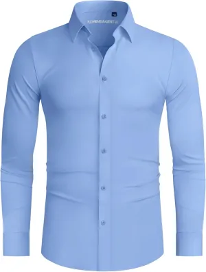 Alimens & Gentle Stretch Mens Dress Shirts Slim Fit Long Sleeve Casual Skinny Muscle Fit Wrinkle Free Button Down Shirt