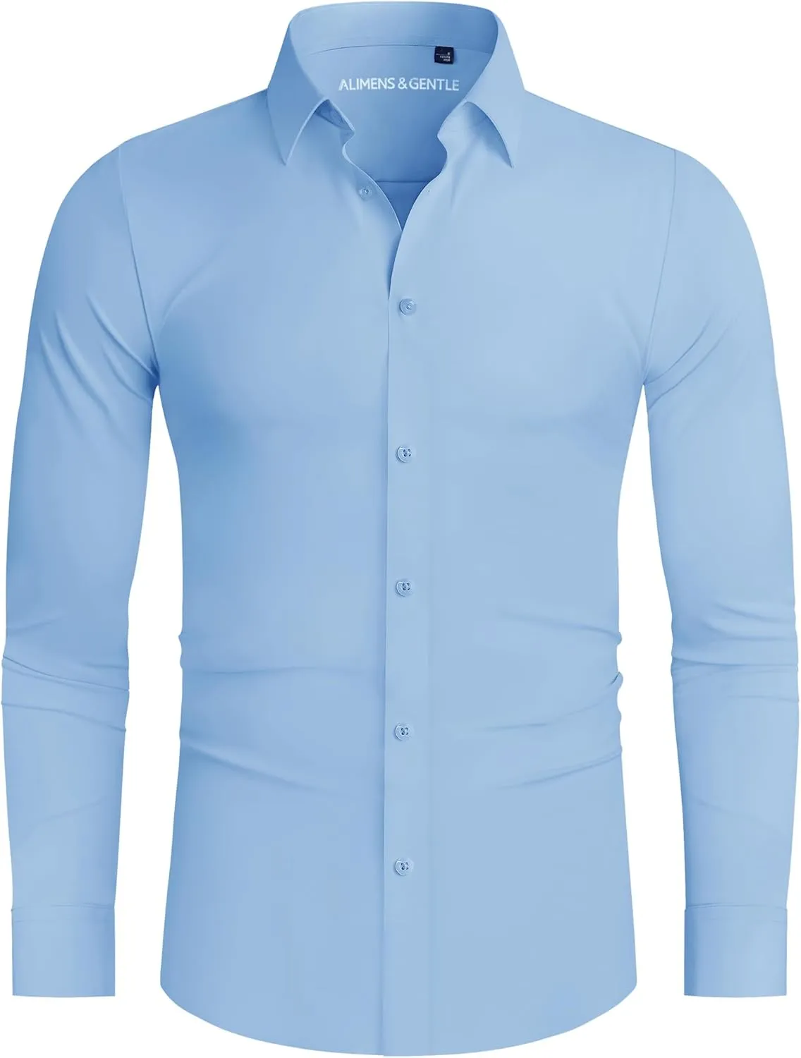 Alimens & Gentle Stretch Mens Dress Shirts Slim Fit Long Sleeve Casual Skinny Muscle Fit Wrinkle Free Button Down Shirt