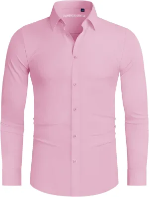Alimens & Gentle Stretch Mens Dress Shirts Slim Fit Long Sleeve Casual Skinny Muscle Fit Wrinkle Free Button Down Shirt