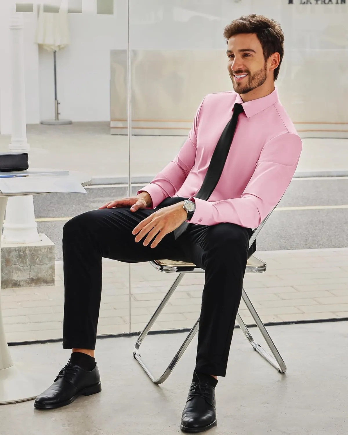 Alimens & Gentle Stretch Mens Dress Shirts Slim Fit Long Sleeve Casual Skinny Muscle Fit Wrinkle Free Button Down Shirt