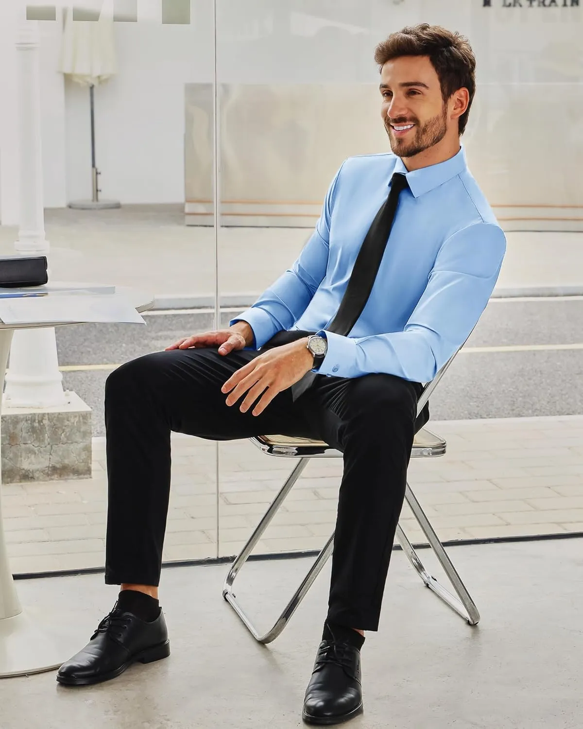 Alimens & Gentle Stretch Mens Dress Shirts Slim Fit Long Sleeve Casual Skinny Muscle Fit Wrinkle Free Button Down Shirt