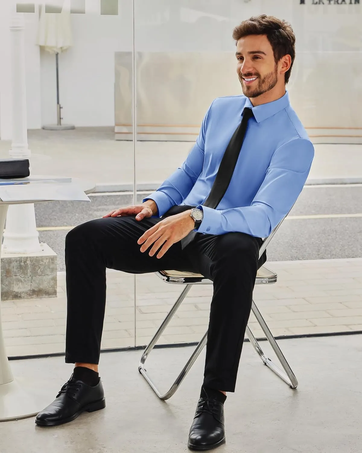 Alimens & Gentle Stretch Mens Dress Shirts Slim Fit Long Sleeve Casual Skinny Muscle Fit Wrinkle Free Button Down Shirt