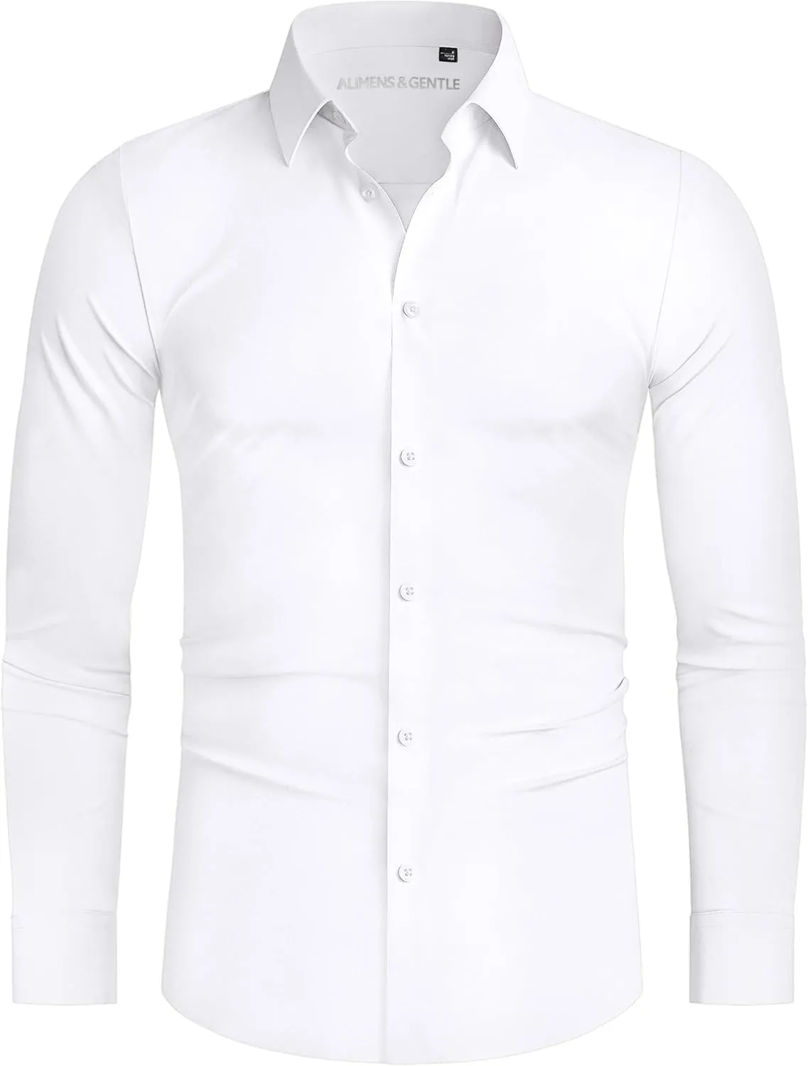 Alimens & Gentle Stretch Mens Dress Shirts Slim Fit Long Sleeve Casual Skinny Muscle Fit Wrinkle Free Button Down Shirt