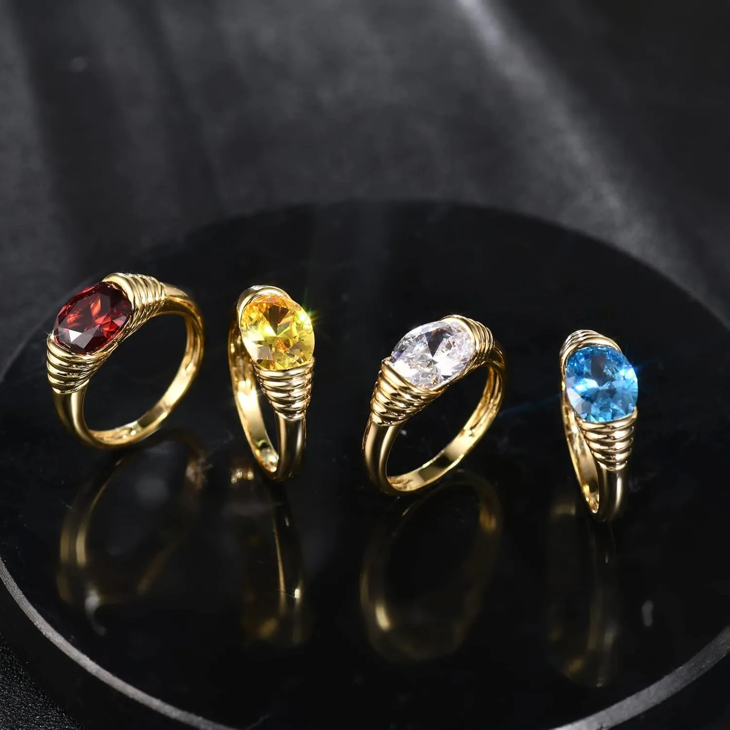 AllenCOCO Gold Ring for Women Trendy Gemstone Chunky Ring 18k Gold Plated Band Ring Signet Statement Ring