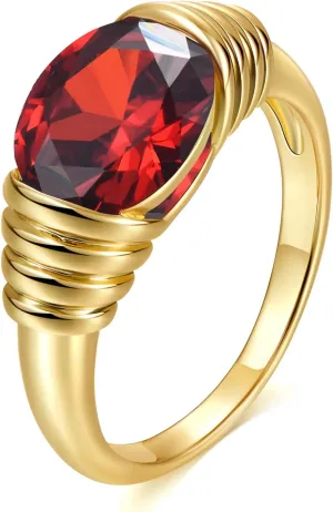 AllenCOCO Gold Ring for Women Trendy Gemstone Chunky Ring 18k Gold Plated Band Ring Signet Statement Ring