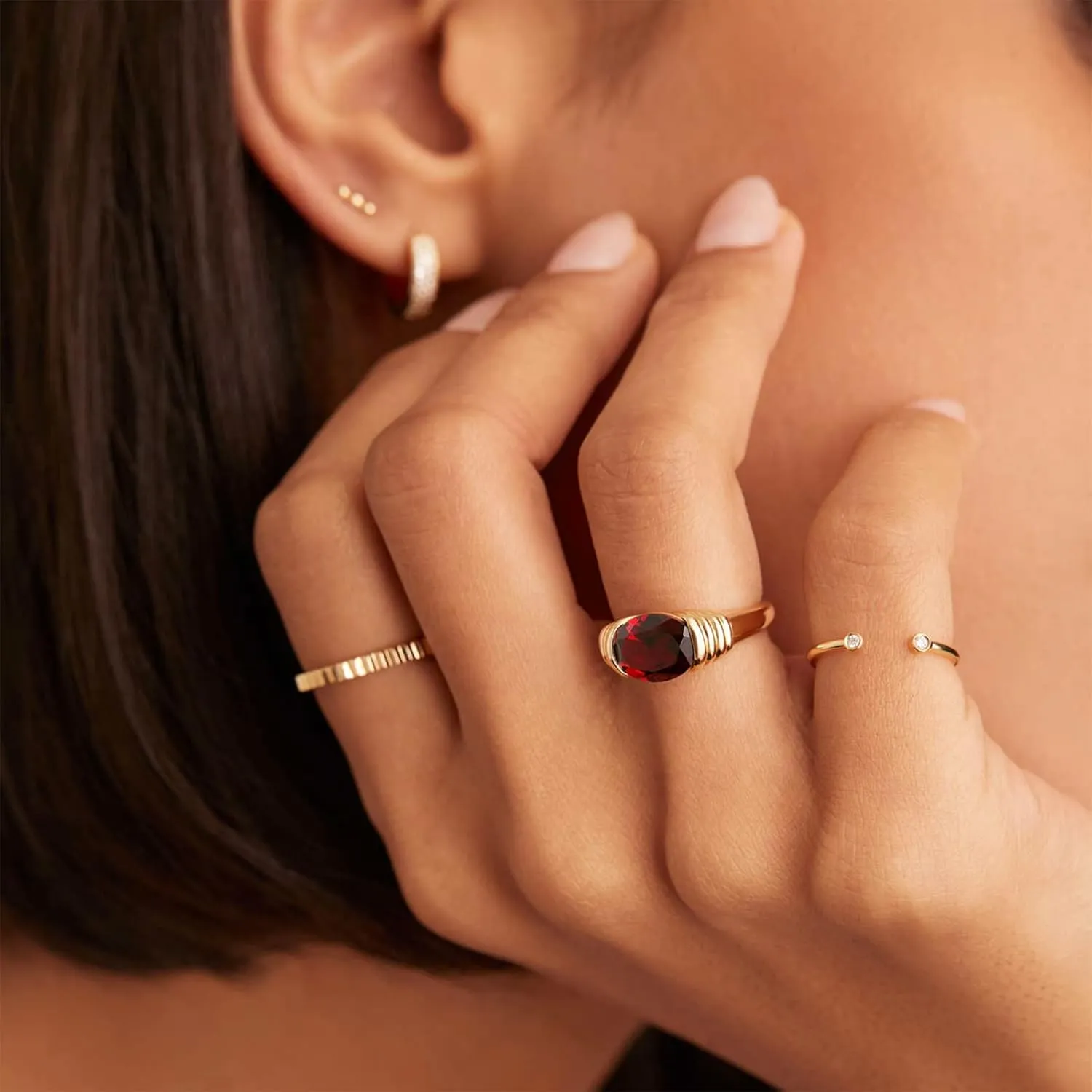 AllenCOCO Gold Ring for Women Trendy Gemstone Chunky Ring 18k Gold Plated Band Ring Signet Statement Ring