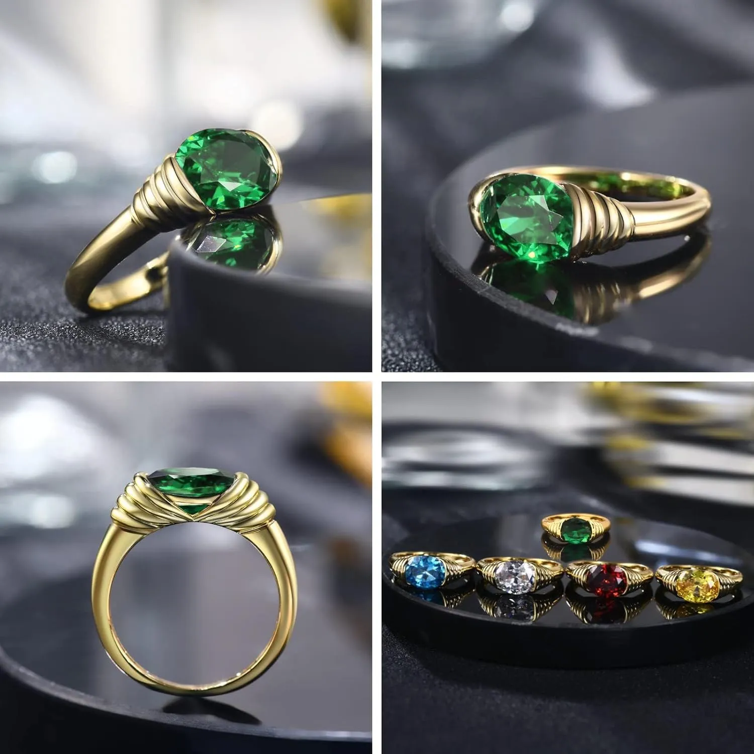 AllenCOCO Gold Ring for Women Trendy Gemstone Chunky Ring 18k Gold Plated Band Ring Signet Statement Ring