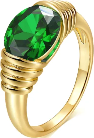 AllenCOCO Gold Ring for Women Trendy Gemstone Chunky Ring 18k Gold Plated Band Ring Signet Statement Ring