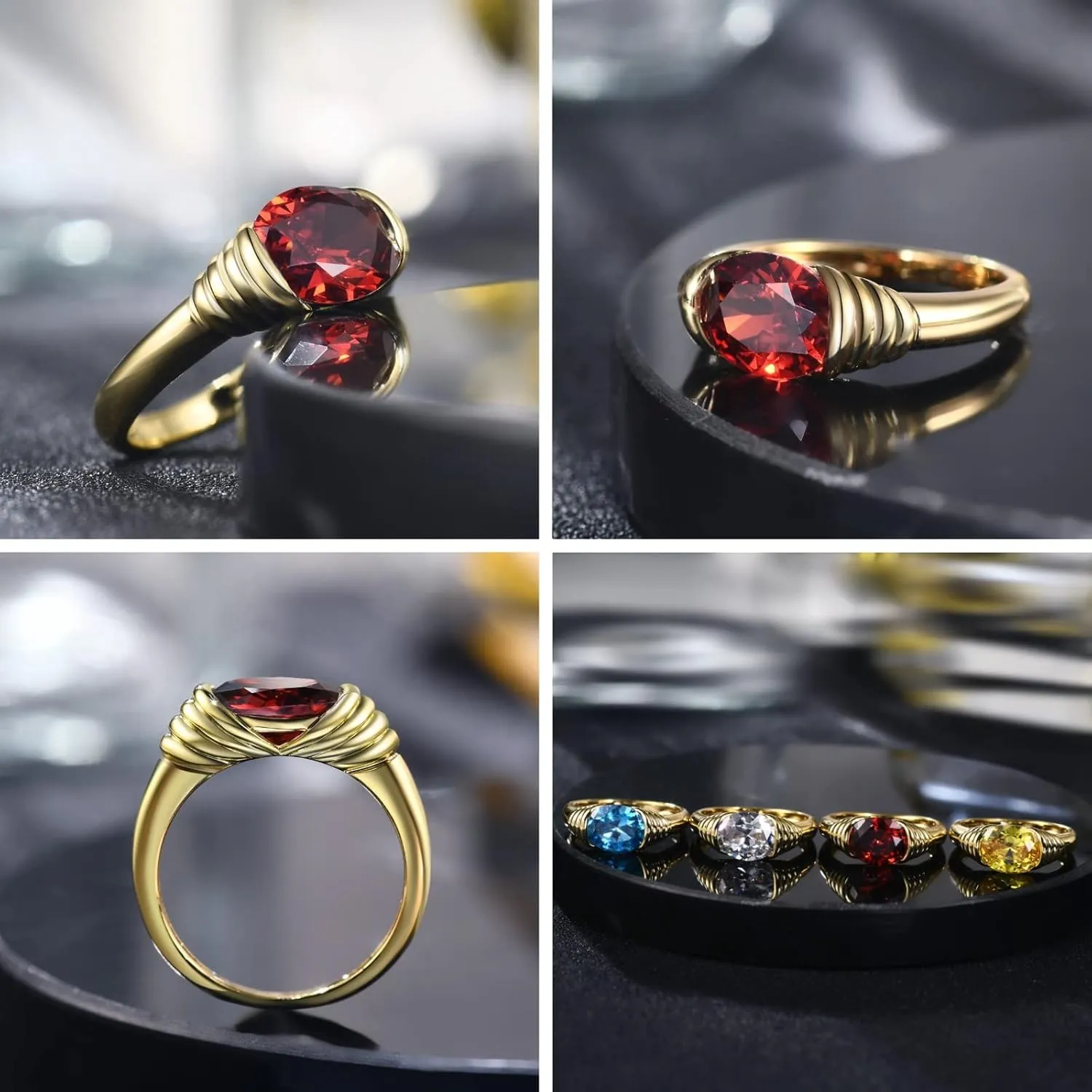 AllenCOCO Gold Ring for Women Trendy Gemstone Chunky Ring 18k Gold Plated Band Ring Signet Statement Ring