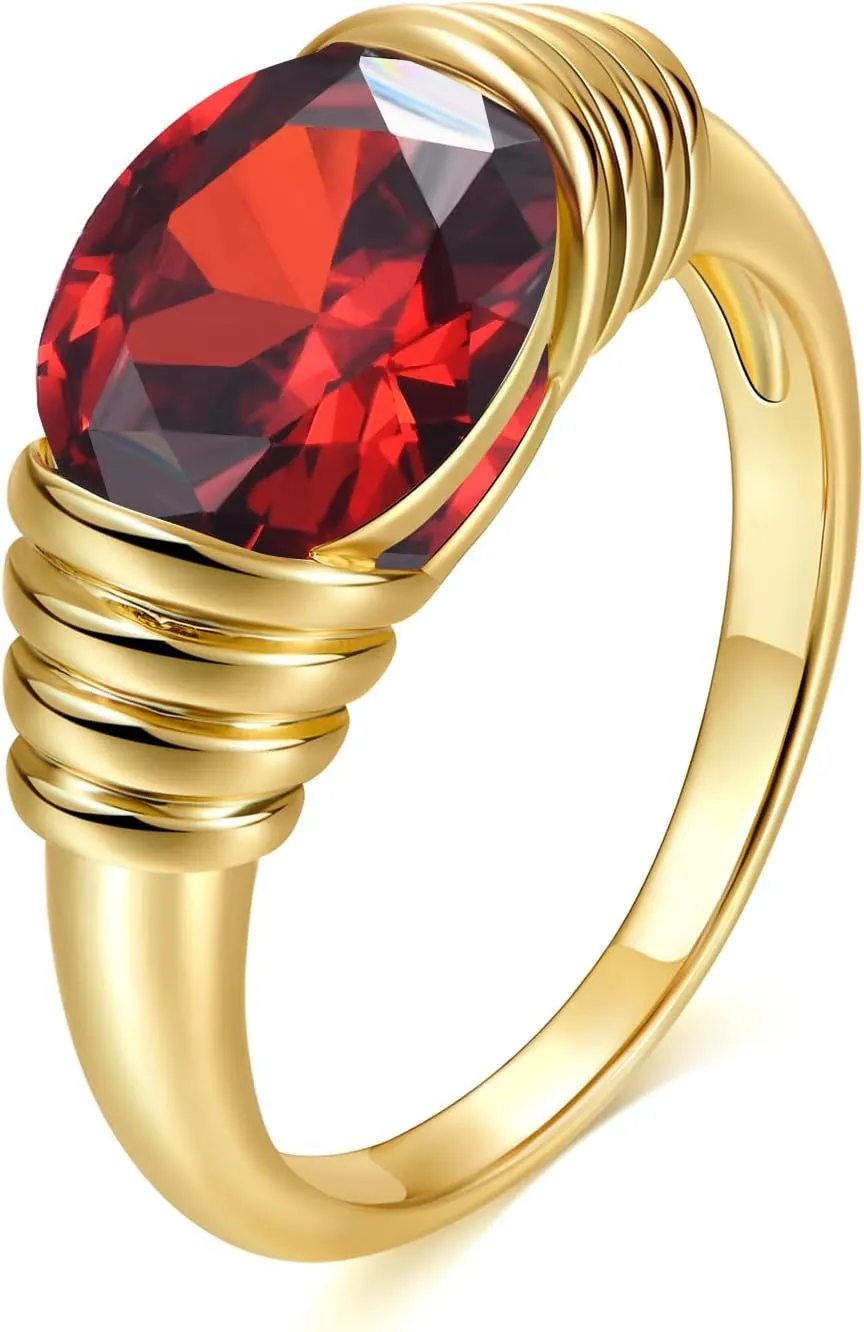 AllenCOCO Gold Ring for Women Trendy Gemstone Chunky Ring 18k Gold Plated Band Ring Signet Statement Ring