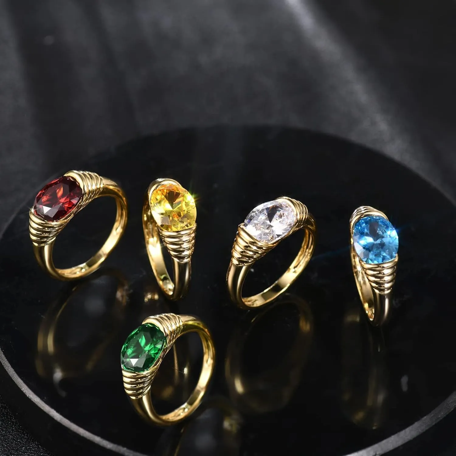 AllenCOCO Gold Ring for Women Trendy Gemstone Chunky Ring 18k Gold Plated Band Ring Signet Statement Ring