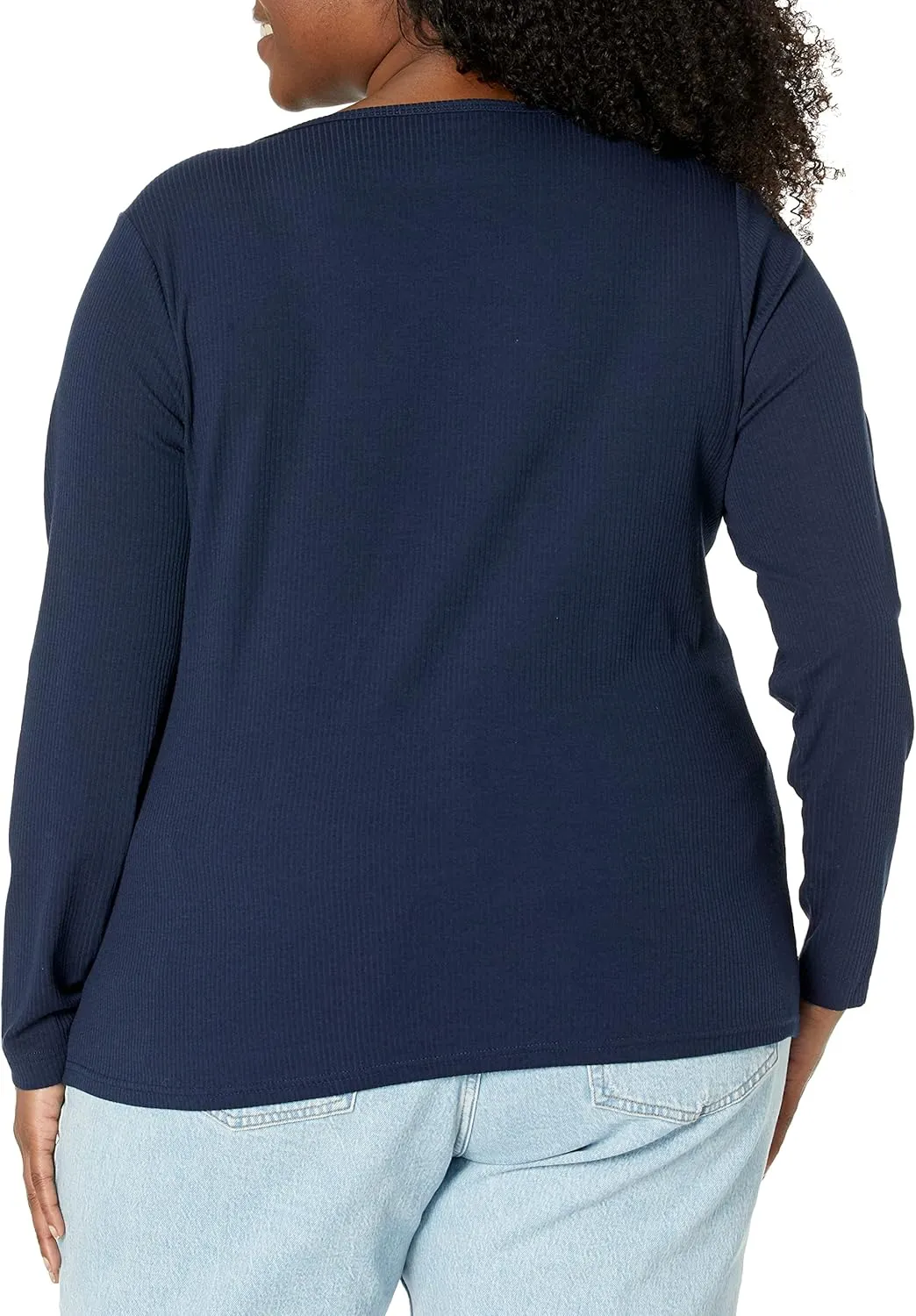 Amazon Essentials Women's Fitted Long Sleeve Shirt, Slim-Fit - Layering Knit Rib V-Neck, Pack of 2